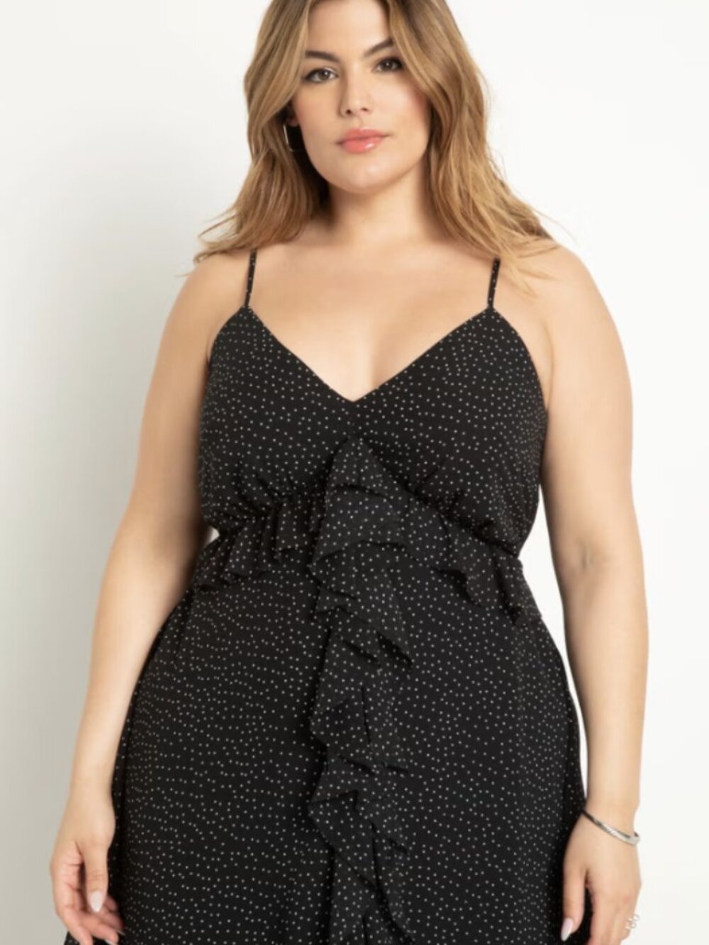 Eloquii Black & White Polka Dot Tendrils Midi Dress Size 16